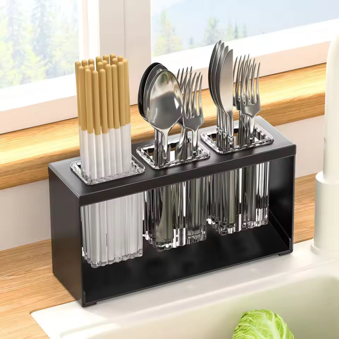Acrylic Cutlery Holder With Metal Stand, Multi Grid Kitchen Cutlery Storage Organizer, Makeup Brush Organizer, Bathroom Toiletries Holder Acrylic Cutlery Holder With Metal Stand, Multi Grid Kitchen Cutlery Storage Organizer, Makeup Brush Organizer, Bathroom Toiletries Holder